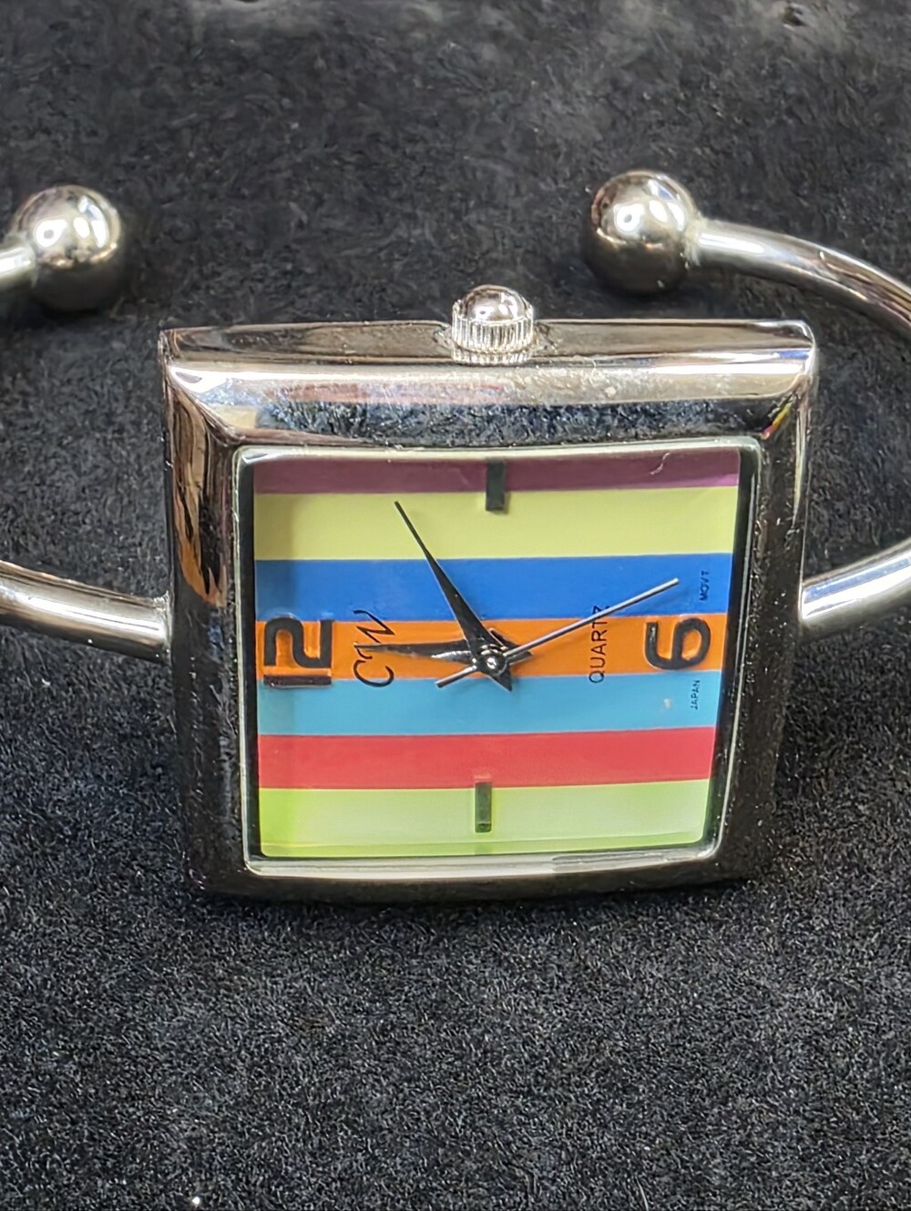 C3 Womens Quartz Cuff Bangle Watch Rainbow Color Block Dial Japan Movt